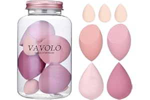 VAVOLO 7-teiliges Make-up-Schwamm-Set, Pink-Serie, mehrfarbiges Make-up-Schwamm-Set, Foundation Blending Beauty Blender, makellos für flüssige Cremes und Puder(farbenfroh) (A-Rosa)