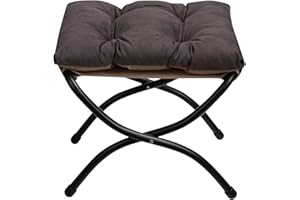 ‎HOLLYHOME HollyHOME Fußhocker Klappbar Fußablage Fußstütze Faltbar Sitzhocker mit Metallbeinen Fusshocker mit Abnehmbar Gepolsterte Sitzfläche, Grau Braun