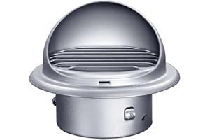 GEFONG Griglia di Ventilazione Rotonda a Lamelle 4 Pollici 100 mm con Rete Anti-insetto Per Asciugatrice Sfiato del Bagno Aeratore Soffitto Ventilatori Estrattori Acciaio Inox Grigio Argento 1 Pezzo