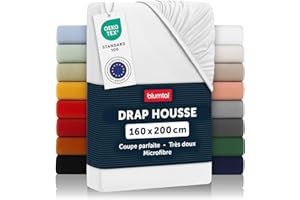 Blumtal Drap Housse 160 x 200 cm en Microfibre - Drap Housse 160x200 cm certifié Oeko-TEX - Housse Matelas 160x200 - Housse de Matelas 160x200 cm - Drap House 160 x200 - Drap-Housse 160x200 Blanc