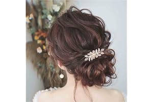 Dervivea Boho Leaf Hair Comb Metal Flower Hair Combs Gold Leaves Side Combs Headdress Vintage Pearl Hair Comb Bridal Wedding Hair Comb Decorative Hair Accessories for Women and Girls Headpiece