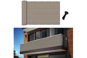POYEE Brise-vue marron de 0,9 x 6 m - Protection UV - Résistant aux intempéries - Imperméable - Pour extérieur, terrasse, appartement, cour, porche, terrasse - Avec attaches zippées