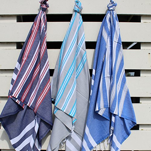 ANATURE Seaport - 100% Baumwolle – OEKO-TEX Standard 100 Certificat - Prewashed – super sanft – direkte Nutzung – Hamamtuch – Badetuch – Handtuch Backpacker – Strandtuch – Saunatuch – Babytuch – Turkish Towel – Pestemal – Fouta (Navy Blue/Red)