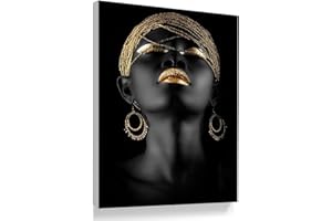 BUZHIA Bilder Auf Leinwand,'S Fashion Schwarze Frauen Gold Ornamente Dekoration Leinwand Gemälde Kunstdruck Poster Bild Wand Schlafzimmer Wohnzimmer Dekoration Malerei Wandbild（1）, 70 * 100