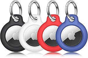 Meliya AirTag Portachiavi per Apple Airtag, Custodia in Plastica per Apple Airtag, Portatile Cover Protettiva per AirTag per Zaini e Animali Domestici (aNero+Blu+Rosso+Bianco)