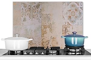 KitchenYeah© Antisalpicaduras Cocina 70x50 cm Protector Salpicaduras Pared Chapa Aluminio Kitchen Panel Vitrocerámica Accesorios Salpicadero Decoración Azulejos - Vintage - Marrón - Antiguo