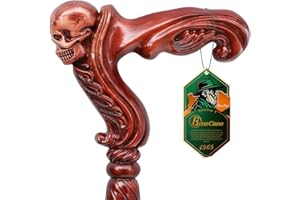 BeneCane Canne en bois faite à la main pour hommes et femmes, canne de marche avec poignée en forme de crâne amovible, bâton unisexe tendance avec poignée ergonomique et confortable