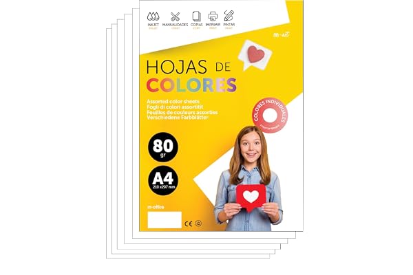 Papier A4 Couleur - Feuilles A4 80g Pour Imprimante Jet d'Encre et Laser, Ramette Papier Pour Loisirs Créatifs, Bricolage et Décoration M-office (50 feuilles, Blanc)