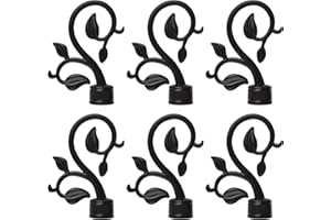 UFURMATE Curtain Finials, 6Pcs Black Plastic Curtain Rod Caps Window Curtain Pole Ends Only Decorative Vintage Drapery Pole Heads, Fits Dia. 1.1" Rods for Home Window Decor (Leafy Branches)