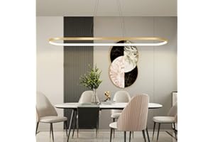 DDYY Nowoczesna lampa wisząca LED, ściemniana, złota, owalna lampa wisząca z regulacją wysokości, z pilotem zdalnego sterowania, 41 W, do jadalni, kreatywności, kuchni, salonu, oświetlenie, długość 90 cm