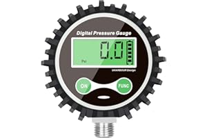 Manómetro de gas digital con conexión NPT de 1/4 de pulgada en la parte inferior y protector de goma de uharbour, 200 PSI, precisión 1% .f.s