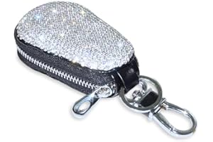 eing Bling Bling Car Key Chain Case Premium Leather Coin Holder Zipper Case Remote Wallet Bag,Silver