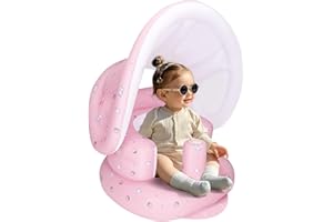 AirSwim Inflatable Baby Seat with Detachable Canopy and Built-in Pump, Inflatable Baby Chair for Babies 3 Months and Up, Bumbo Seat for Babies, Infant Blow Up Chair for Outdoor Indoor, Strawberry
