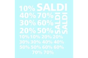 STICK-UP Vetrofanie SALDI SCONTI - KIT 24 PEZZI SALDI E PERCENTUALI - Decorazioni saldi sconti - fuori tutto, saldi vetrine negozi, stickers (Bianco)