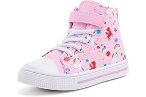 FUNCOO PLUS Unisex Trainers Easy Fasten Boys Girls Casual Sneakers Kids High Top Canvas Sports Shoes