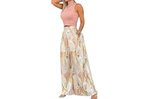 shownicer Ensemble Femme 2 Pièces Chic Et Elegant Top Sans Manche + Pantalon Décontracté D'été Tenue Imprimé Fleurs Loungewear Set Casual Outfit Streetwear