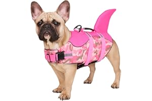 CITÉTOILE Chaleco de rescate de tiburón para perro pequeño y grande, ajustable, con asa, chaleco flotante para mascotas, chaleco salvavidas para animales para deportes acuáticos, rosa camuflaje, M