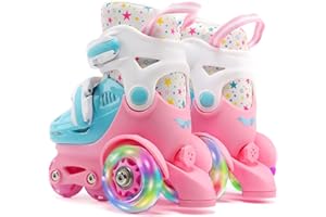 FANELOD Safe & Fun Kids Quad Roller Skates - Adjustable Elasticity PU Skating Shoes for 2-8 Year Old Boys & Girls