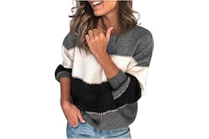 ZGIDDAZ Pull Femme Col V Pull Femme Hiver Chaud Chic Automne Tendance en Tricot avec Bloc De Couleurs Sweater Pull Femme Chic Et Elegant Pull Oversize Pullover Manche Longue Grande Taille Chandail
