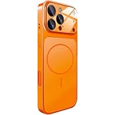 URUCHI iPhone 17 ile Uyumlu Kılıf &ndash; Kamera Tasarımı, Mag-Safe Destekli, Temperli Cam Arka Y&uuml;zey, Şık Turuncu Renk, Darbelere 