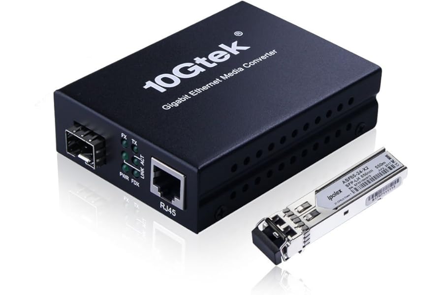 ipolex Gigabit Multi-Mode LC Fiber to Ethernet Media Converter with a SFP-SX Module, 1.25G Fiber to Copper RJ45 Media Converter, 1000Base-SX to 10/100/1000Base-TX (850-nm, 550m@OM2OM3MMF) 1-Pack.