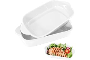 BOCGUY Set of 2 Ceramic Rectangular Casserole Dish, 9x5inch with Handle, for Lasagne, Tiramisu & More (White)