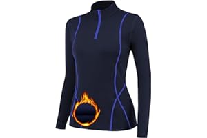 TERODACO Half Zip Thermal Base Layer Women Warm Wicking Ski Base Layers with Micro Fleece Long Sleeves Ladies Thermal Tops for Running Hiking Cycling Soft Quick Dry Breathable