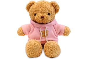 VEghee Orsacchiotto Morbida Pelliccia, 30 cm Teddy Bear con cappuccio Giocattolo Stampa Zampa, Peluche, Simpatico Peluche Giocattolo Regalo (rosa)