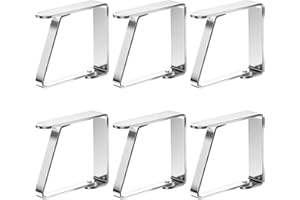 Newaner 6 pièces Grandes Pince Nappe Inoxydable, Attache Nappe Flexibles et Mobiles, Pinces Nappe de Table Exterieur pour 0-5.5 cm Table de Jardin, Table à Manger familiale de Restaurant (Argent)
