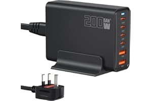 SEFITOPHER 200W 6-Port USB Charging Station, PD 100W 65W 45W 20W 18W USB C GaN III Charger Laptop & Phone Fast Charger Plug, Compatible with MacBook Pro/Air,Dell XPS, iPhone 15/16/14/ Pro, iPads, Steam Deck