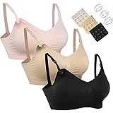 HOFISH 3PACK Full Bust Seamless Nursing Maternity Bras Bralette S-XXL with Extra Bra Extenders & Clips