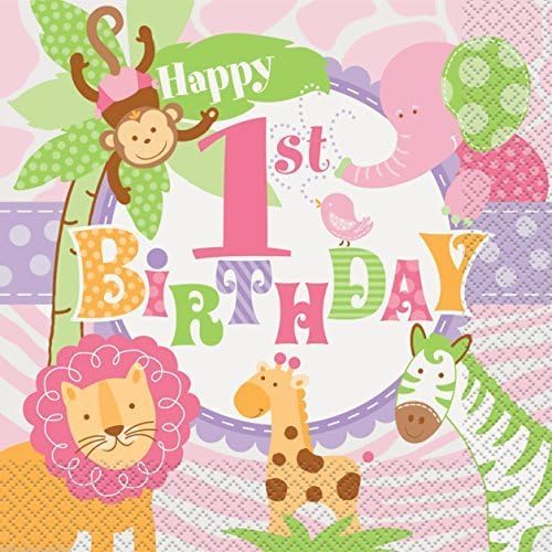 Girls 1st Birthday Party Pink Safari Paper Napkins / Serviettes x 20