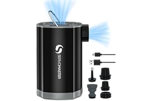 SERVOMASTER Gonfleur Electrique-Gonfleur Matelas Gonflable, 4000mAh Rechargeable Pompe Electrique avec 3 Buses, Lumière LED, USB Camping Pompe a Air Electrique pour Gonfleur Bouée, Matelas, Piscine