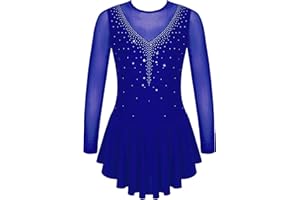Runhomal Mädchen Ballettanzug Ballettkleid Langarm Eiskunstlauf-Kleid Tanzkleid mit Strass Ballett Trikotbody Ballerina Skater Kleider Ballettkleidung Gymnastikanzug