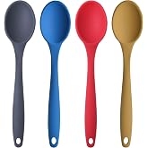 Silikon B&uuml;y&uuml;k Boy Kaşık Seti, Yanmaz Yapışmaz, &Ccedil;ok Renkli - Mavi, Sarı, Kırmızı, Antrasit - 27 CM, 4 Adet Set, BPA Free