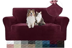 ‎YSTELLAA YSTELLAA Samt Sofa Überzug 2 Sitzer, Stretch Sofahusse Universal, Sofaschoner rutschfest, Sofa Covers Mit Armlehne, Couch Bezug Schutz Katze, Waschbare Couchschoner, Weinrot