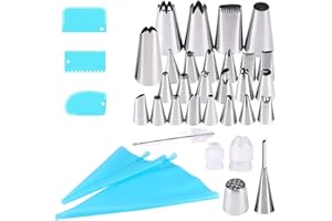 Gyvazla Boquillas Manga Pastelera, 35Pcs Incluir Boquillas de Acero Inoxidable, Rasquetas, Mangas Pasteleras de Silicona, Acopladores, Cepillo