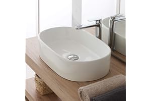INBAGNO Lavabo da Appoggio Bianco in Ceramica, 55,5 x 34,5 x h.14 cm, Lucido dal Design Moderno