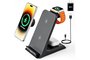 Eazpower 3 In 1 Ladestation iPhone Apple Watch, 18W Schnelles iPhone Apple Watch Ladestation 3 In 1, Kabellose Induktive Handy Ladestation Ladeger?t Wireless Charger (Inklusive 18W QC-Adapter)