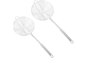 Fyfjur Ecumoire Cuisine, 2 Pièces Ecumoire Inox 304, Cuillere DEcumoire de Fil Dacier Inoxydable de Cuisine avec la Poignée pour le Pot Chaud, la Friture, les Nouilles et le Filtrage Dhuile