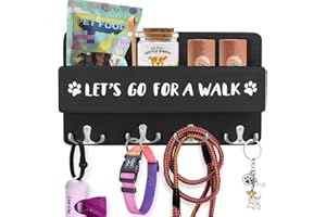 Niciksty Hundegarderobe mit Ablage, Hundeleinenhalter Wand für Ordnen von Leinen und Zubehör, Wandhaken für Hundeleine, Hölzerne Hundeleinen Halterung für Flur, Eingangsbereich, Schwarz