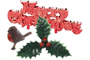 Anniversary House 3pcs Jewel Toned Yule Log Decorating Kit Christmas Cake Decorations, Christmas Cake Toppers, Yule Log Decorations, Traditional Non-Edible Decorations, BX315 UK