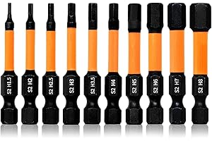 Hilpaty Juego de 10 Puntas Atornillador Hexagonal H1,5 H2 H2,5 H3 H3,5 H4 H5 H6 H7 H8 Longitud 50mm Bit de Allen Imantadas Impacto, Vástago Hexagonal de 1/4"