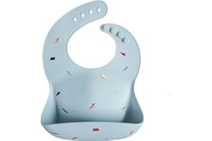 Mushie Baby Silicone Bib | Adjustable Fit Waterproof Bibs | Easy Wipe Baby Feeding Bibs | 4 Adjustable Sizes with Deep Front Pockets | 100% BPA and Phthalate Free