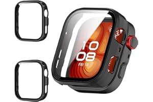 Haofun 2 Stück Hülle für Huawei Watch Fit 4 Pro Schutzhülle mit Displayschutzfolie, Hard PC Ultra-dünne Anti-Fall Kratzfeste Schutz Case, Glas Displayschutz - Schwarz + Schwarz