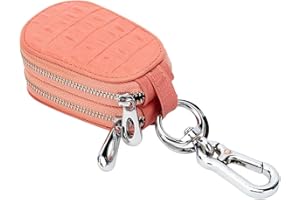 Esdrem Unisex Genuine Leather Key Case Holder Double Zipper Car Keychain Wallet Coin Purse (Watermelon Red Gourd Shape)