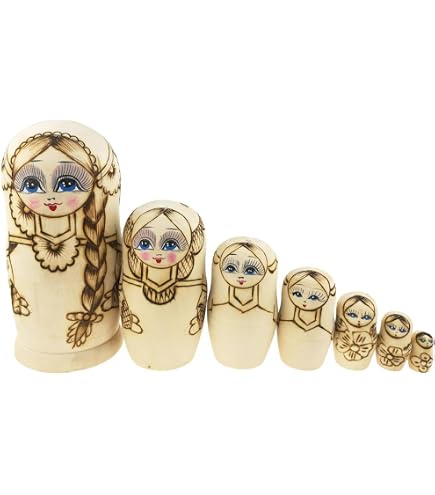 Winterworm Lot de 7 poupées gigognes en bois russe authentique Matriochka Cadeau d'anniversaire Décoration d'intérieur Vert