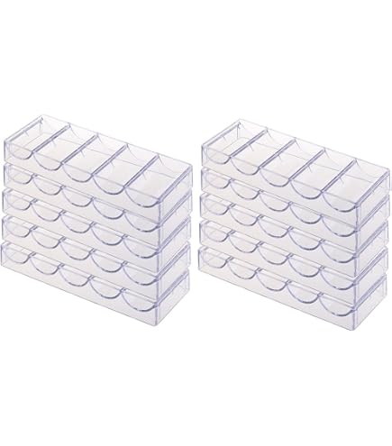 Brybelly Plateau à jetons de poker en acrylique transparent | Pour chips de taille standard et chips d'argile | Chaque plateau peut contenir 100 jetons | 10 plateaux – Sans couvercle