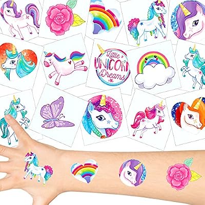 German Trendseller® - 72 x tatouages temporaires de licornes┃tatouages ephémères┃l'anniversaire d'enfant┃petit cadeau┃ motifs avec accessoired de licornes