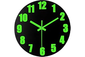 DIYZON Luminous Wall Clock, 12'' Wooden Wall Clocks with Silent Movement and Glowing up Function, No Glass Village Wall Clock Decorative Bedroom, Kitchen, Office, Battery Operated
